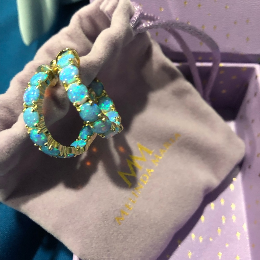 Melinda Maria Gold Blue Opal hoop Earrings & diamond studs